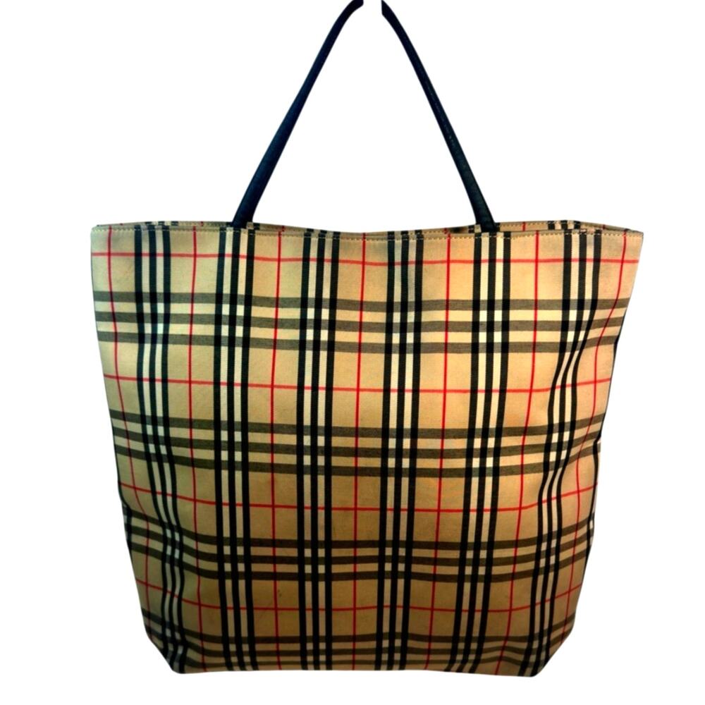 Burberry Vintage Nova Check Tote Bag | Black Leather Handles ~ with COA